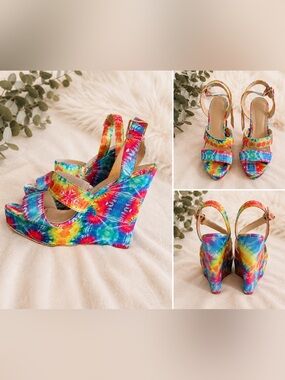 Tie-Dye Wedge Sandals - Colorful Platform Heels
